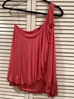 VENUS Coral Asymmetric Ruffle One shoulder Top Salmon /Hot Pink
